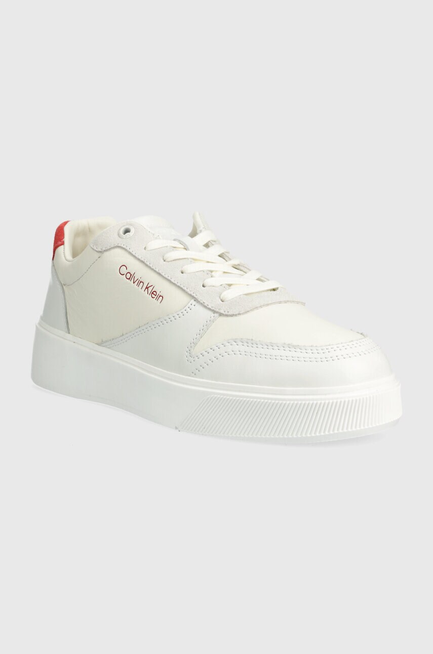 Шкіряні кросівки Calvin Klein LOW TOP LACE UP BSKT колір бежевий HM0HM01402