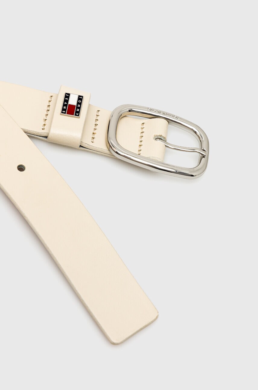 Шкіряний ремінь Tommy Jeans жіночий колір бежевий