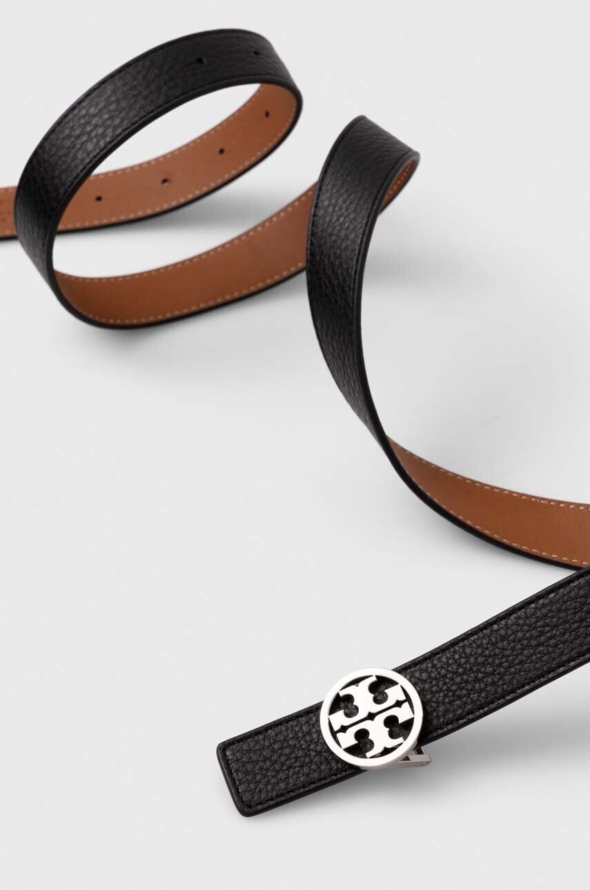 Двосторонній шкіряний ремінь Tory Burch жіночий колір чорний
