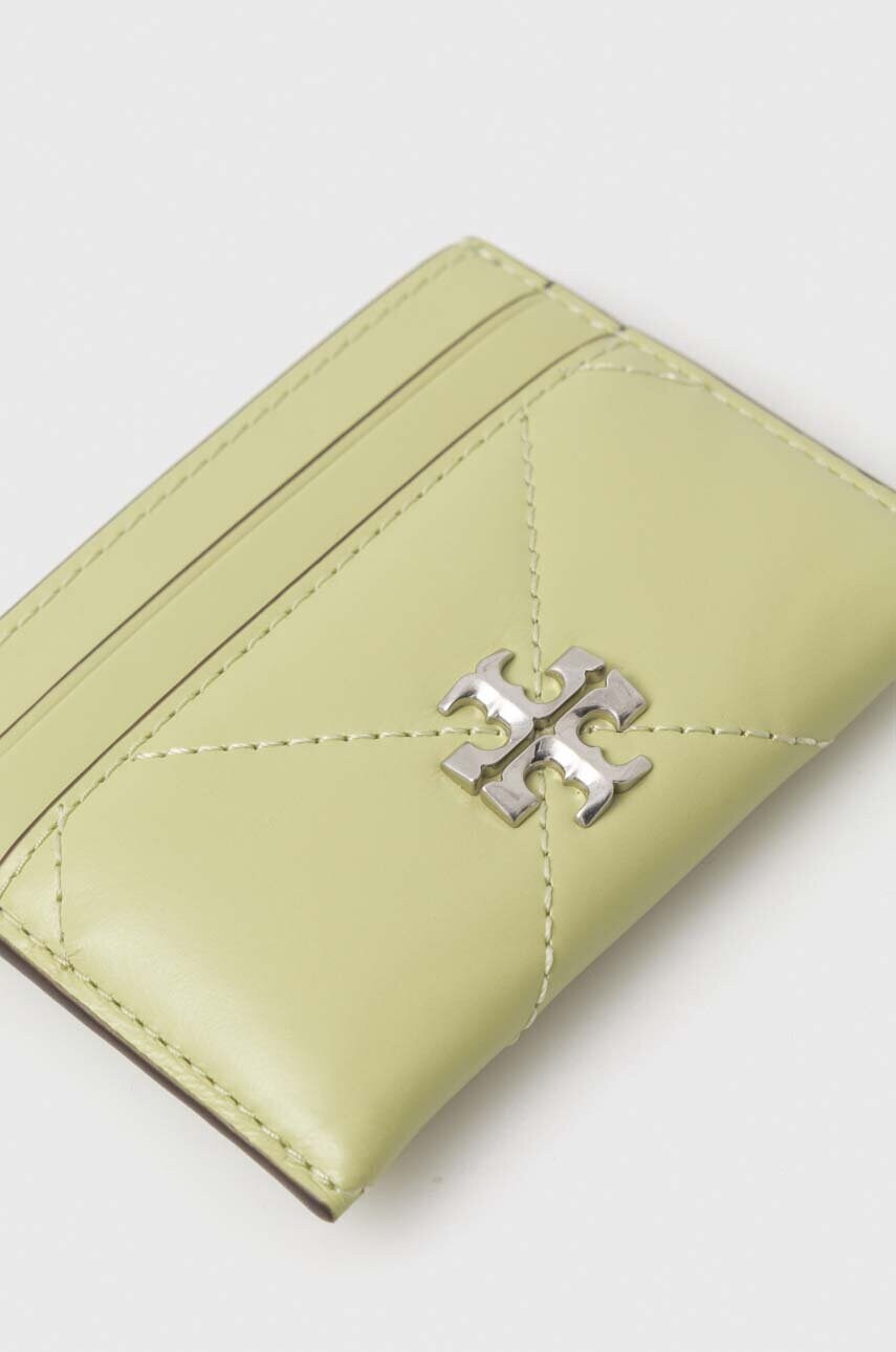 Шкіряний чохол на банківські карти Tory Burch колір зелений