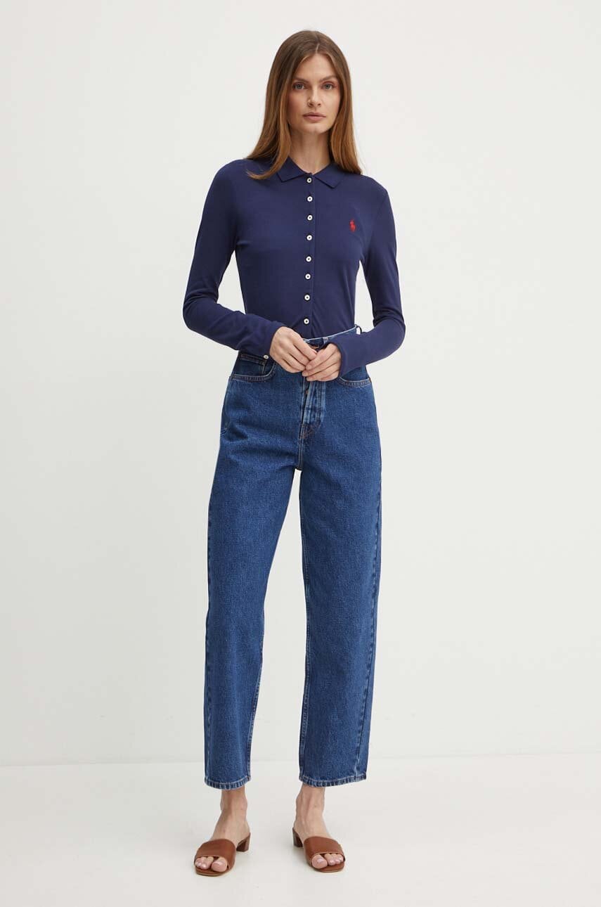 Сорочка Polo Ralph Lauren жіноча колір синій slim класичний комір 211941176