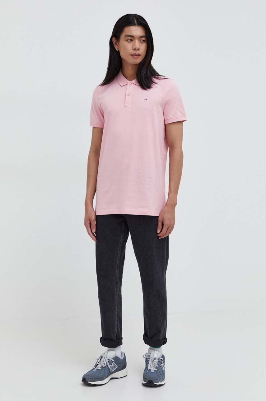 Бавовняне поло Tommy Jeans колір рожевий однотонне DM0DM18312