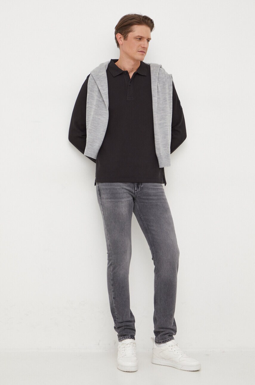 Бавовняний лонгслів Calvin Klein Jeans колір чорний однотонний