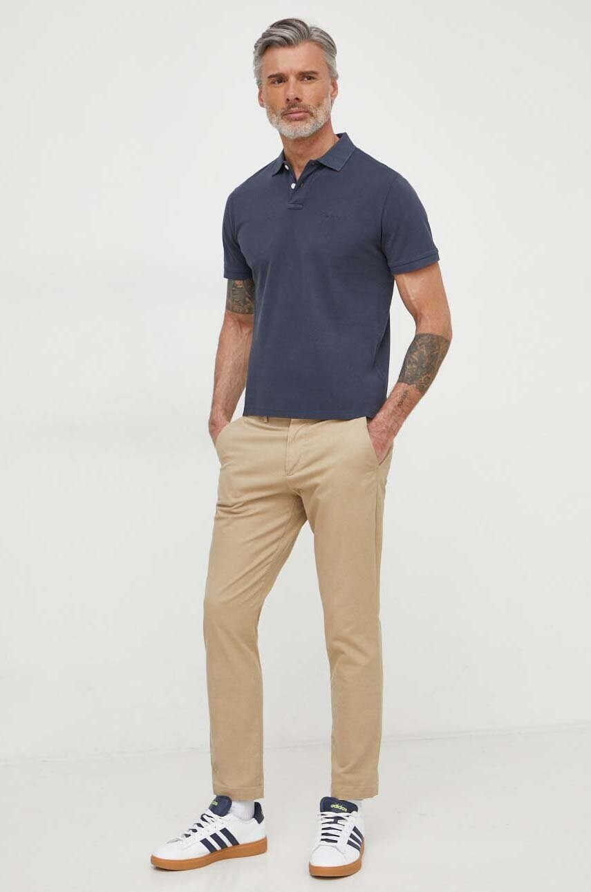 Бавовняне поло Pepe Jeans NEW OLIVER GD колір синій однотонний PM542099