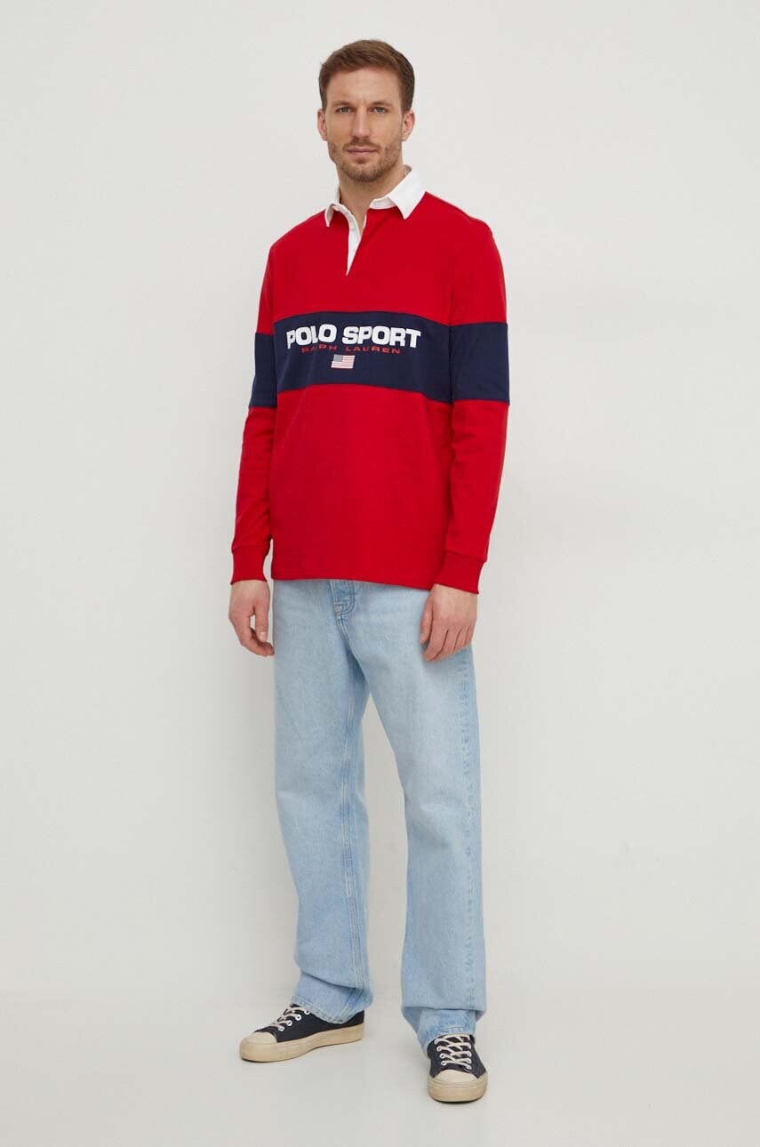 Бавовняний лонгслів Polo Ralph Lauren колір червоний візерунок