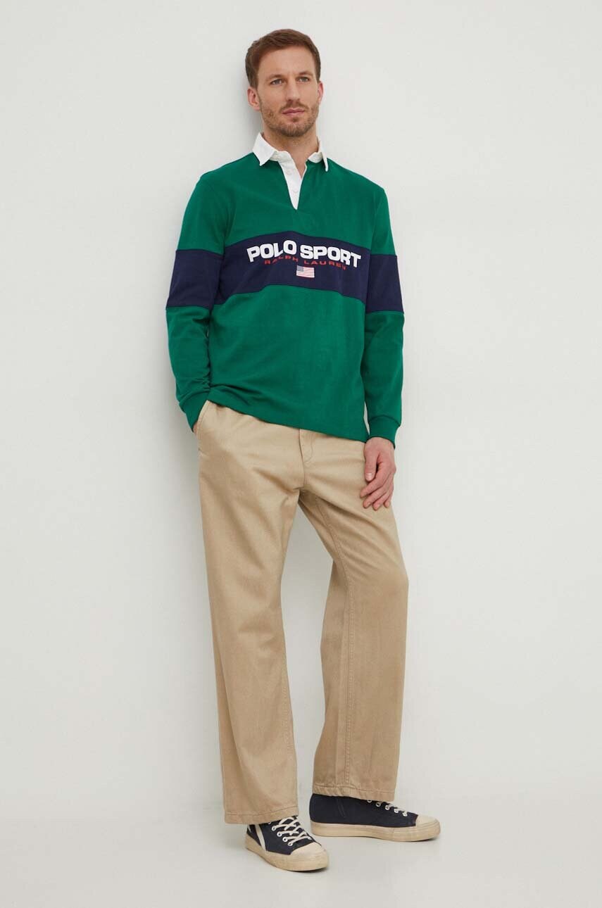 Бавовняний лонгслів Polo Ralph Lauren колір зелений візерунок