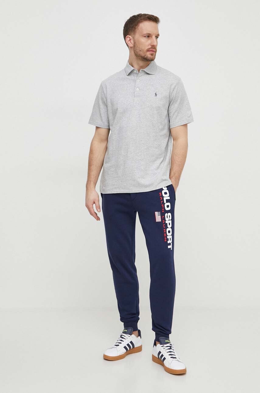 Поло з домішкою льону Polo Ralph Lauren колір сірий однотонний