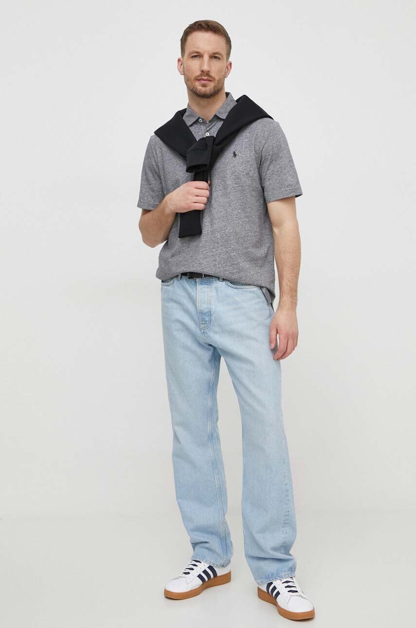 Поло з домішкою льону Polo Ralph Lauren колір сірий однотонний
