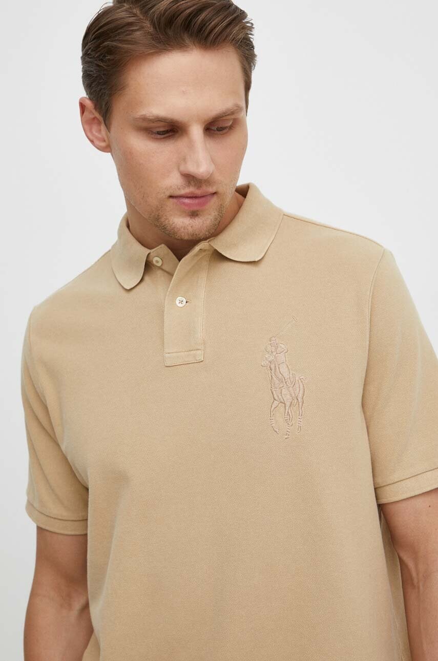 Бавовняне поло Polo Ralph Lauren колір бежевий з аплікацією