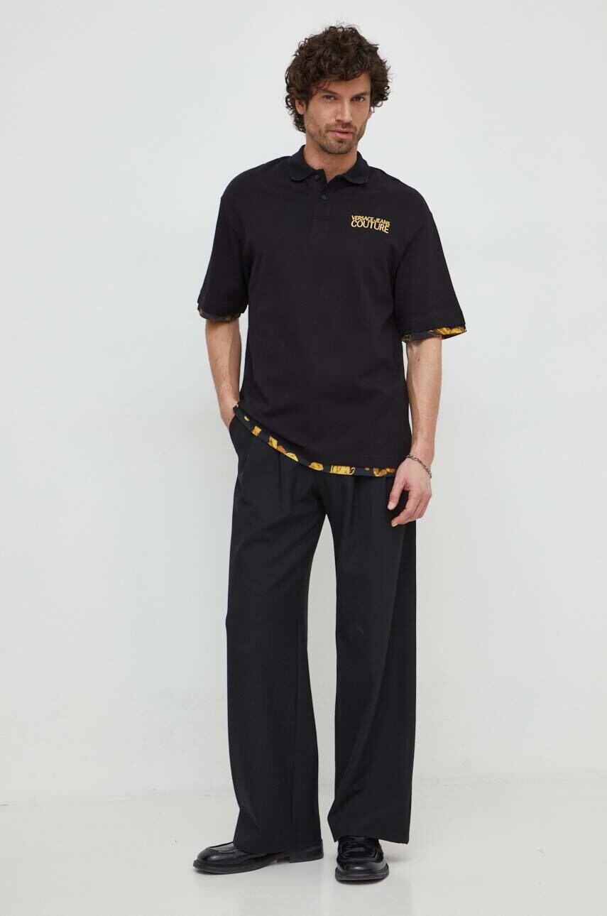 Бавовняне поло Versace Jeans Couture колір чорний однотонний