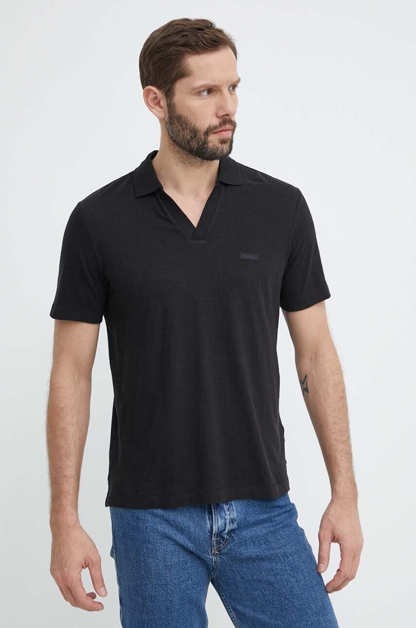 Поло з домішкою льону Calvin Klein колір чорний однотонне K10K112959