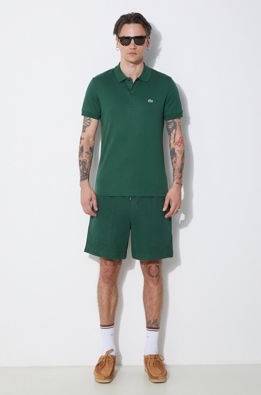 Бавовняне поло Lacoste колір зелений однотонне DH2050