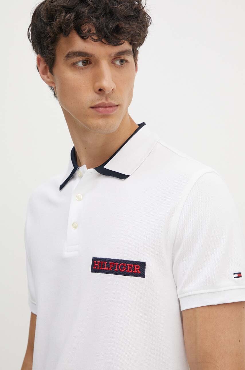 Поло Tommy Hilfiger чоловіче колір білий з аплікацією MW0MW34786