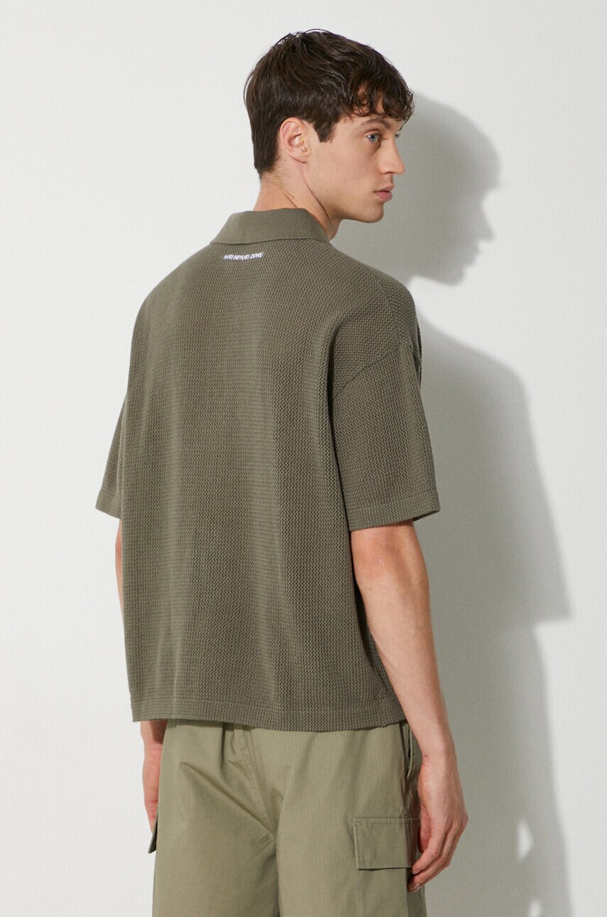 Бавовняне поло MKI MIYUKI ZOKU Loose Gauge Polo колір зелений однотонне LOOSE.GAUGE.POLO