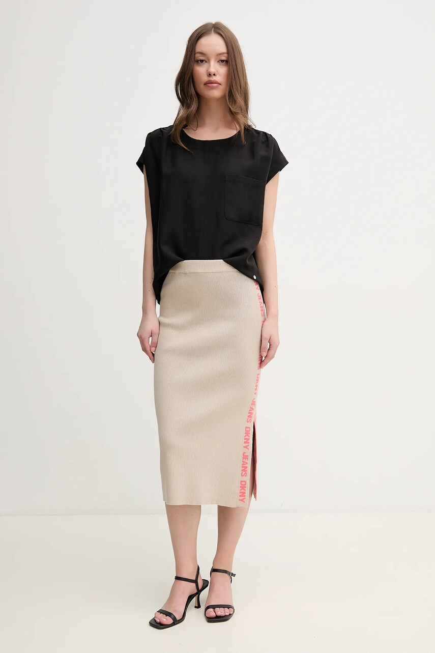 Спідниця Dkny колір бежевий midi олівець