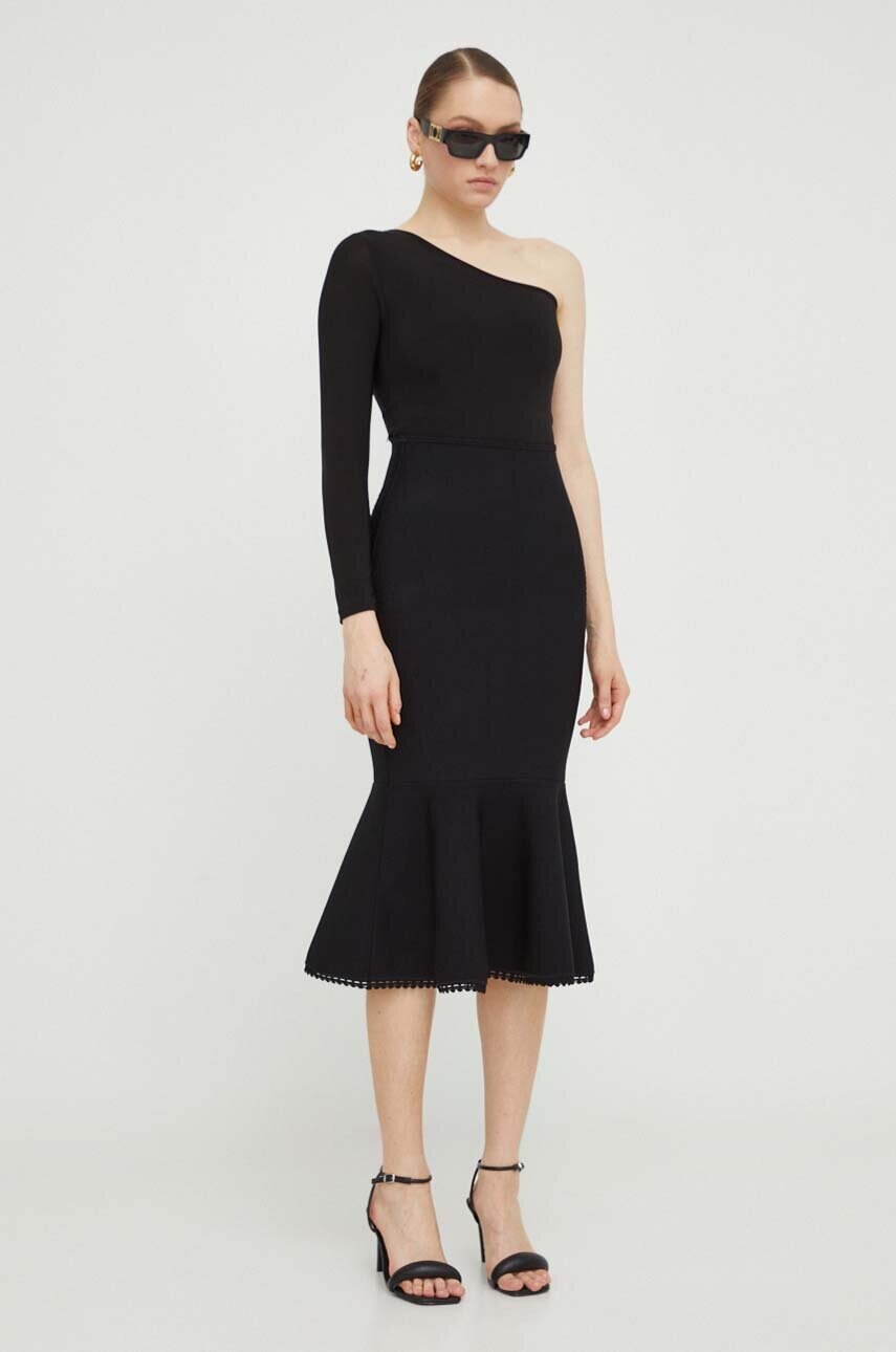 Спідниця Victoria Beckham колір чорний midi розкльошена