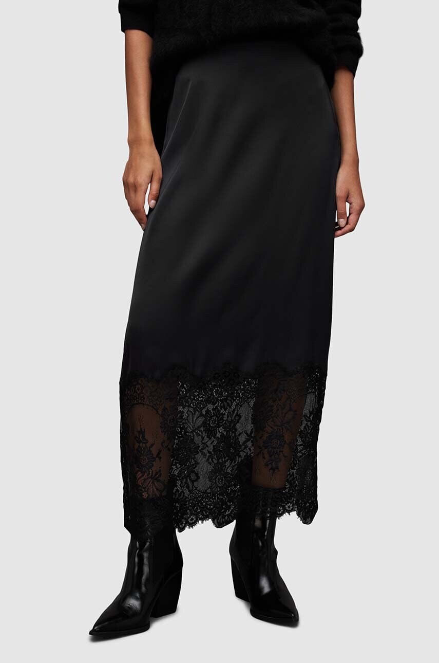 Спідниця AllSaints Flora колір чорний midi пряма
