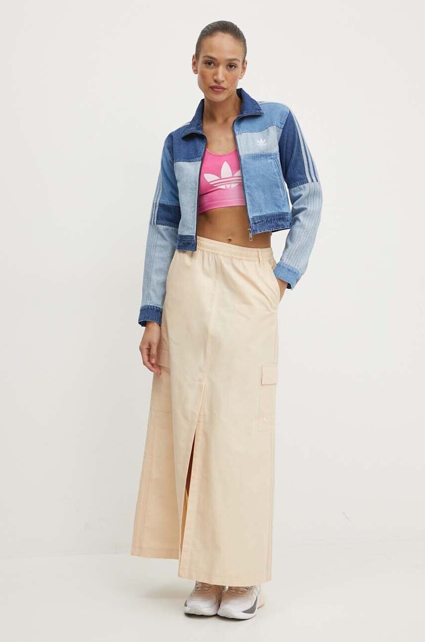 Бавовняна спідниця adidas Originals колір бежевий maxi розкльошена IU2677