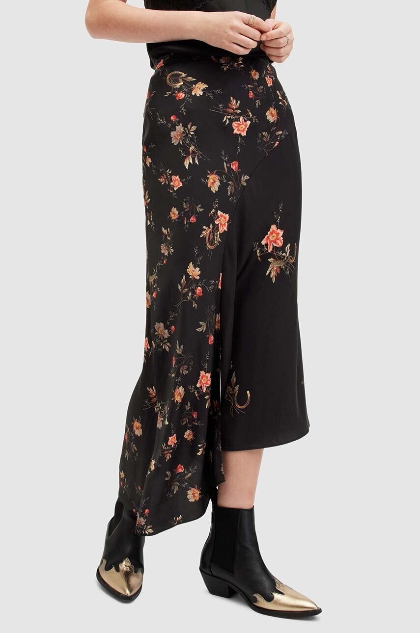 Спідниця AllSaints LUISA колір чорний midi розкльошена
