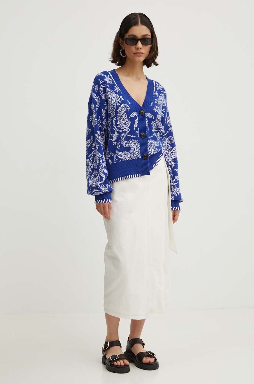 Спідниця з домішкою льону Never Fully Dressed Jaspre Skirt колір білий midi розкльошена NFDSK506