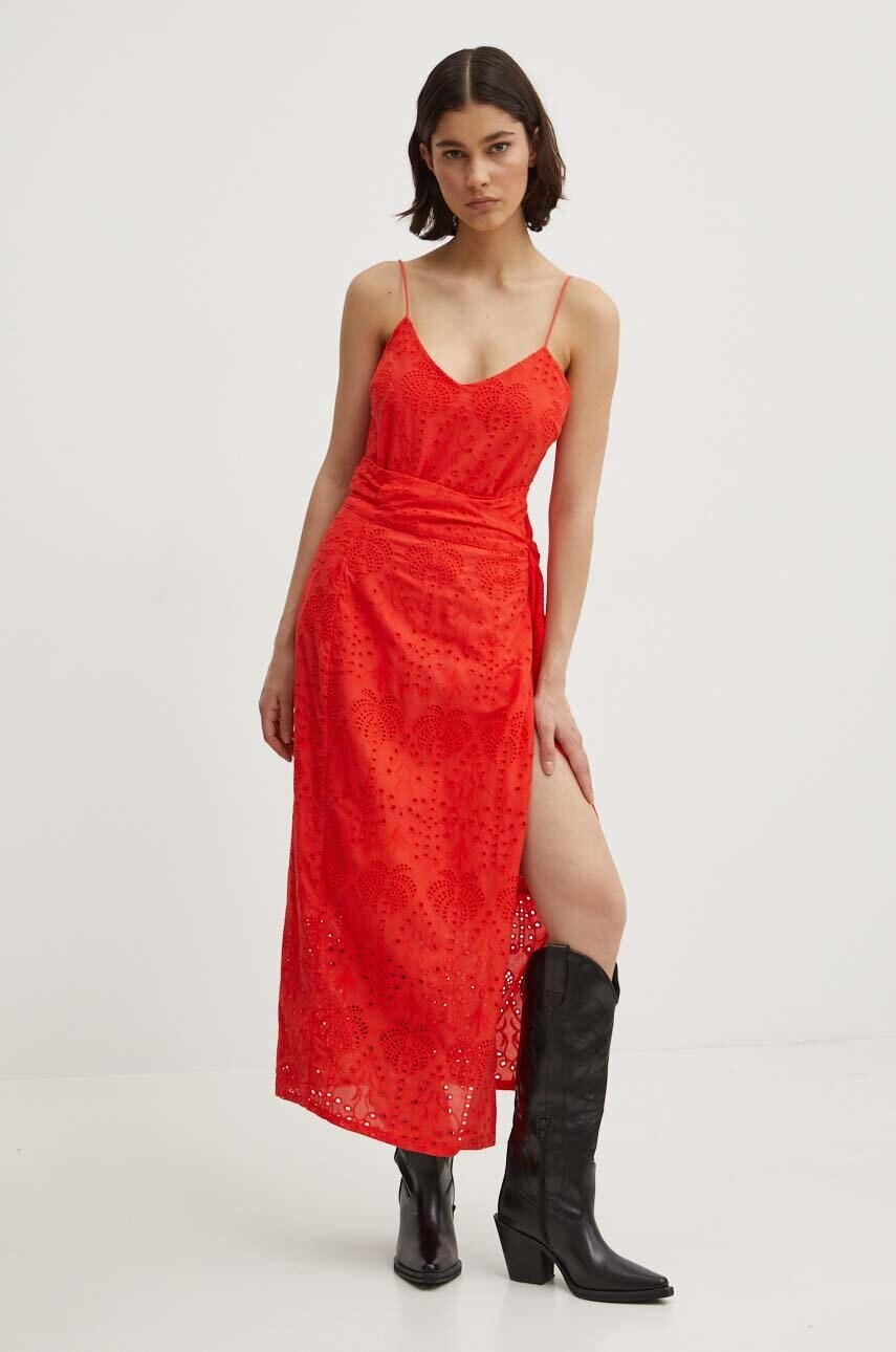 Бавовняна спідниця Never Fully Dressed Jaspre Skirt колір червоний midi розкльошена NFDSK455