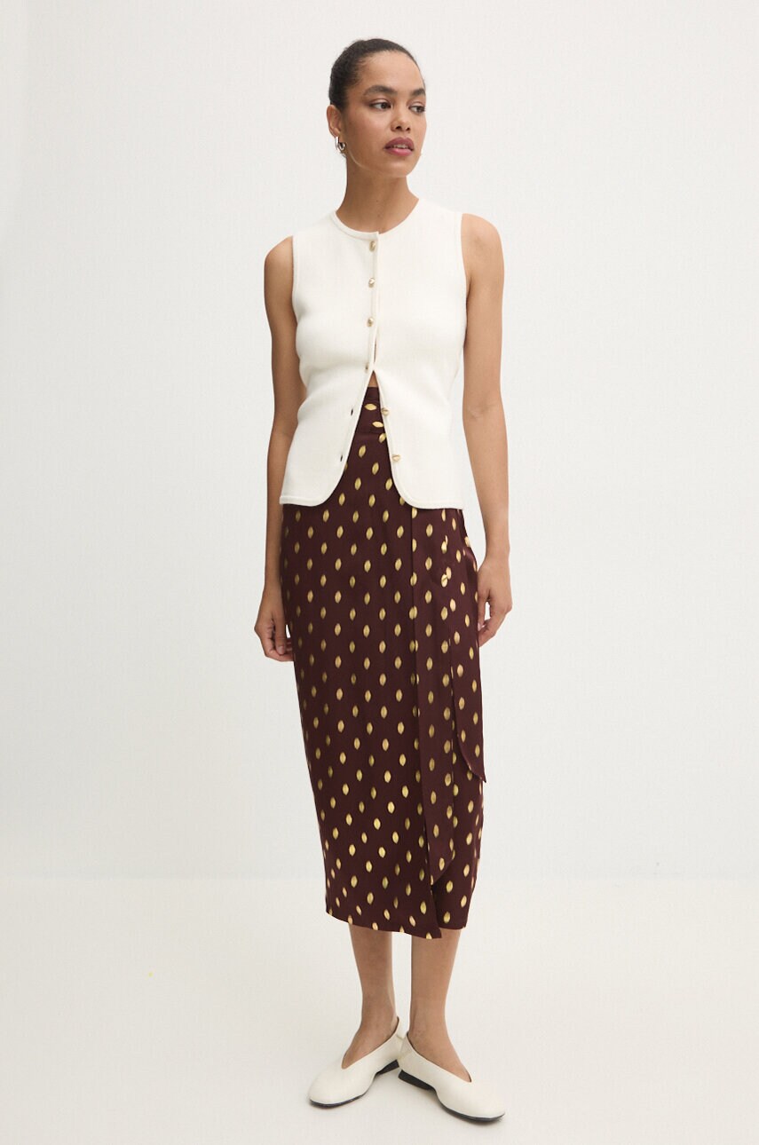 Спідниця Never Fully Dressed Jaspre Skirt колір коричневий midi пряма NFDSK635
