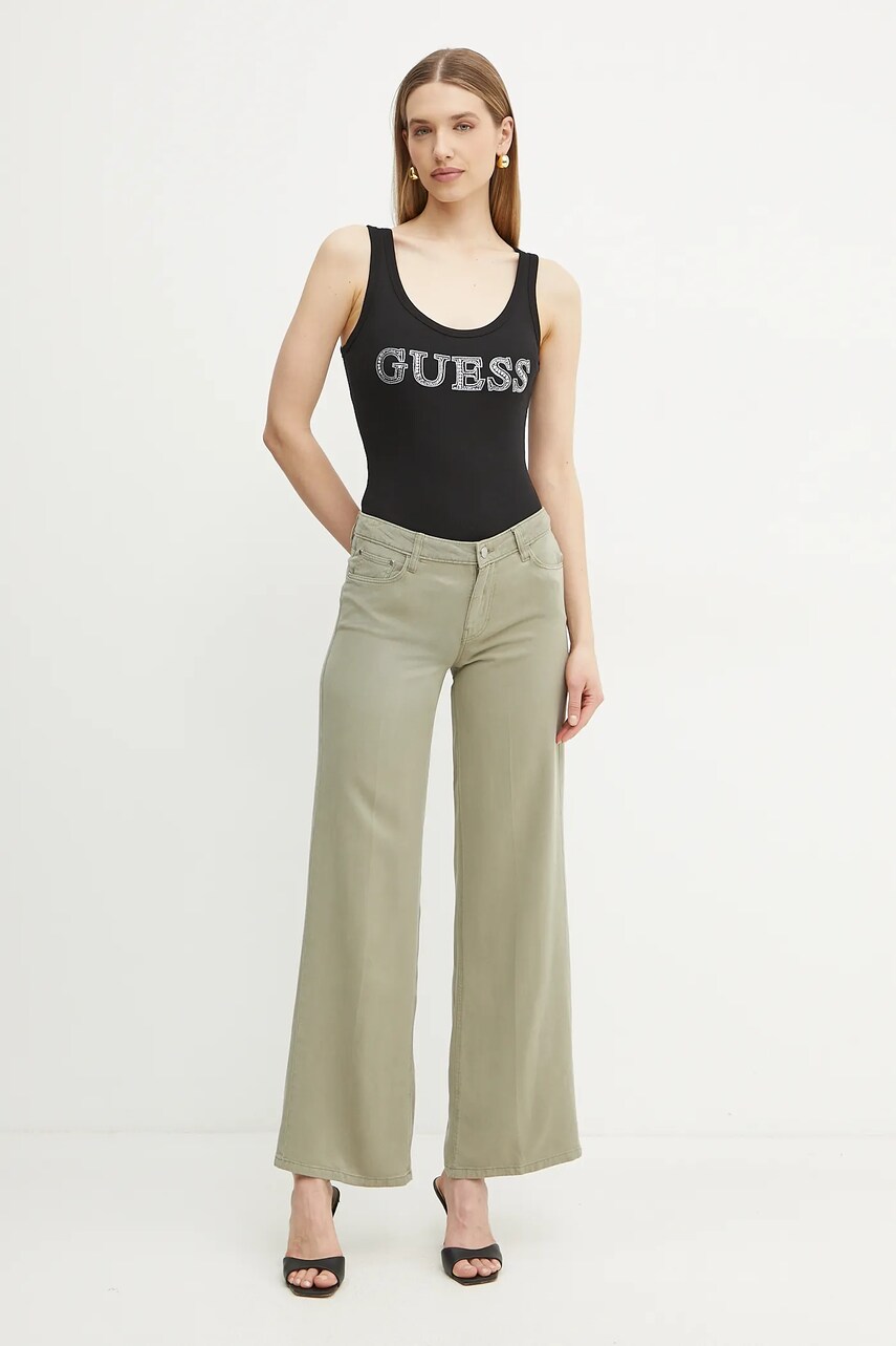Штани Guess жіночі колір зелений прямі висока посадка W4GA96 WDP85