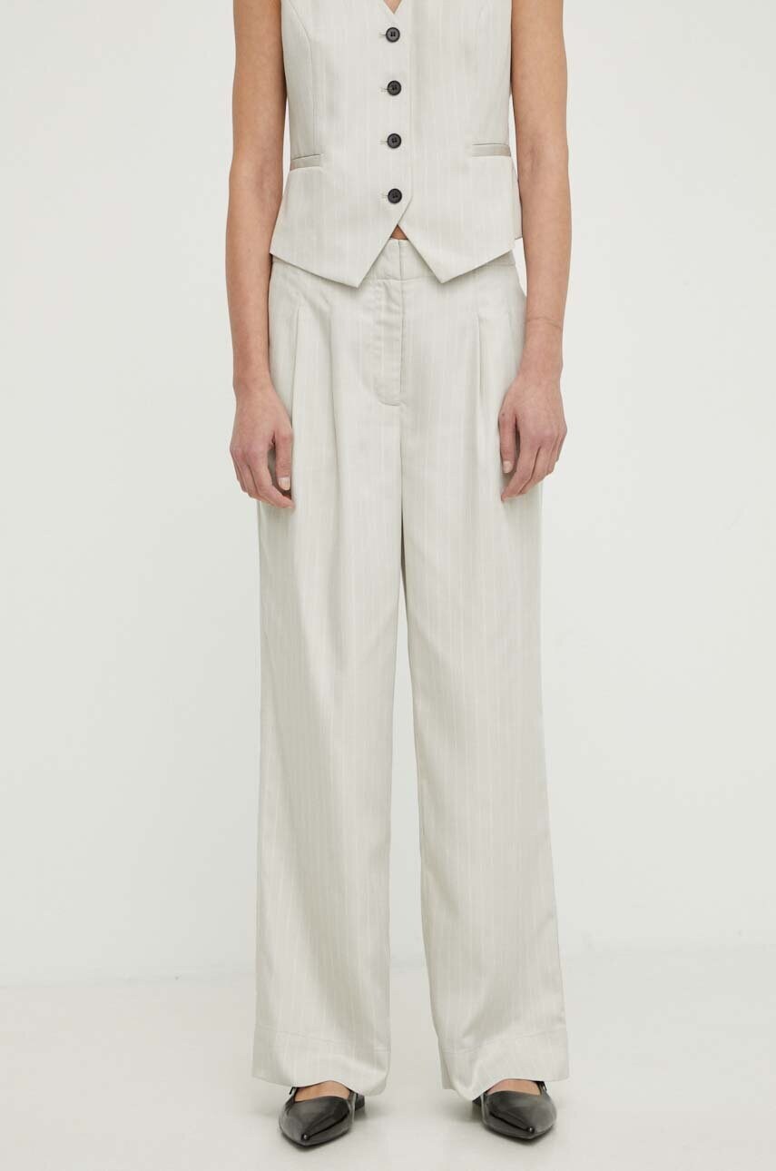 Штани Bruuns Bazaar PinBBMadelie pants жіночі колір сірий широкі висока посадка BBW3832