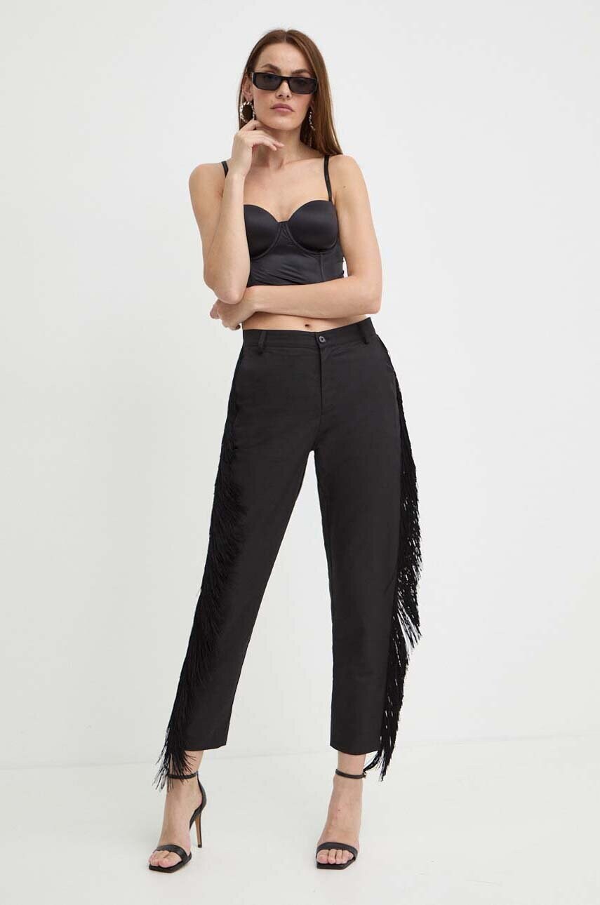 Штани з домішкою льону Pinko колір чорний фасон chinos висока посадка 103619 A1XF
