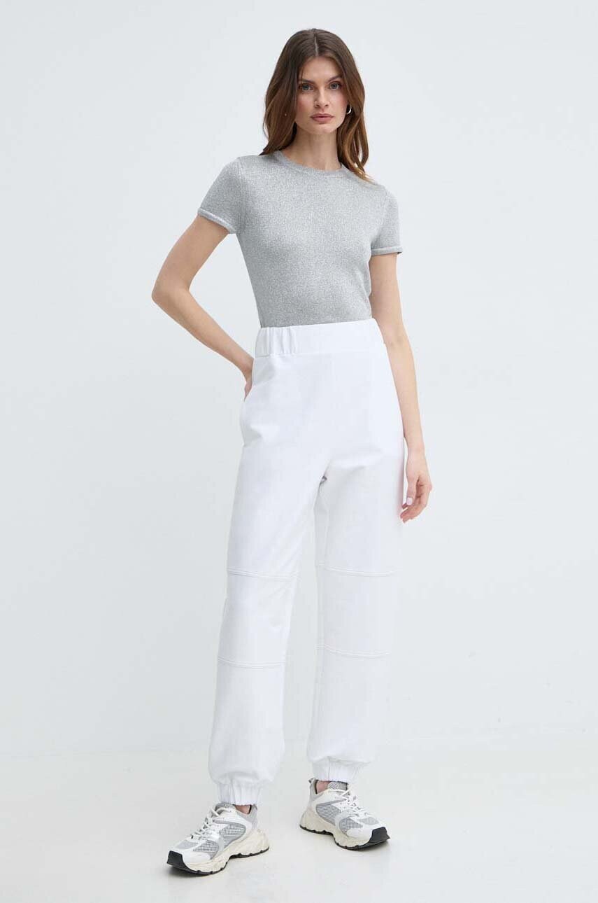 Штани Max Mara Leisure жіночі колір білий широкі висока посадка 2416781088600