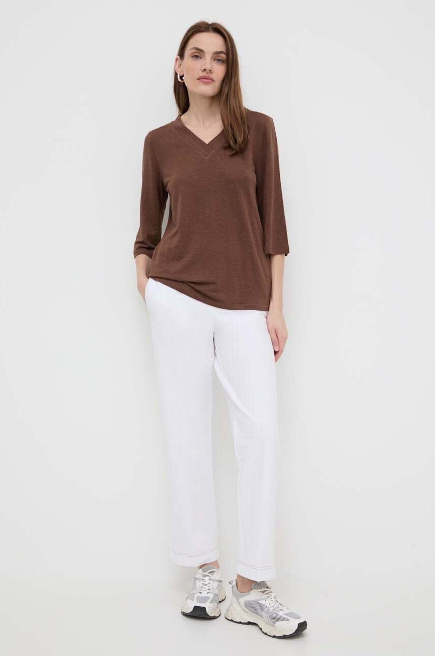 Штани Max Mara Leisure жіночі колір білий широкі висока посадка 2416781108600