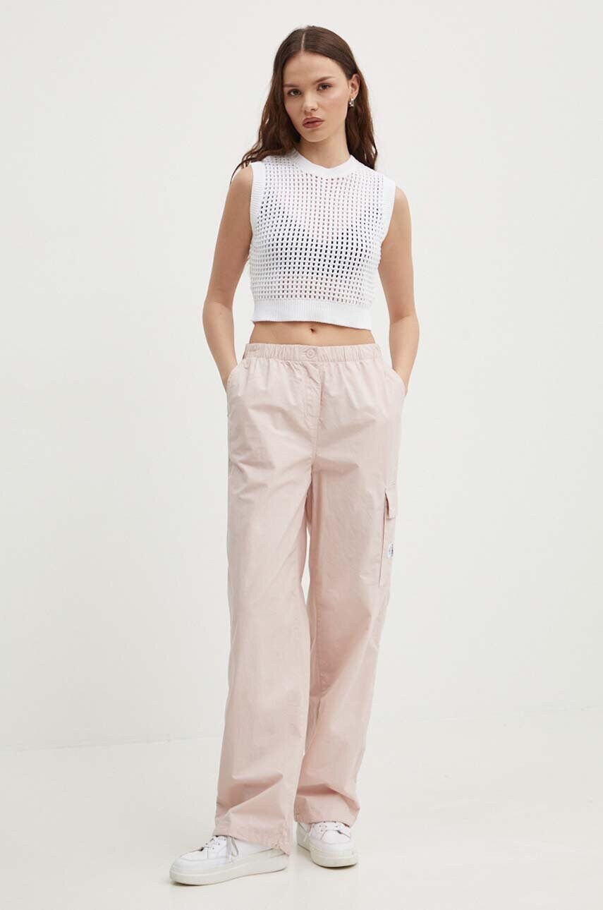 Бавовняні штани Calvin Klein Jeans колір рожевий прямі висока посадка J20J223116