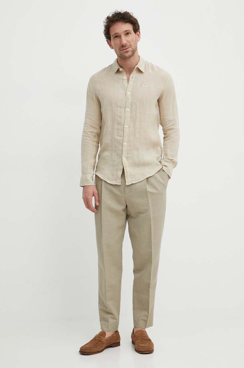 Штани з домішкою льону Calvin Klein колір бежевий фасон chinos K10K112879
