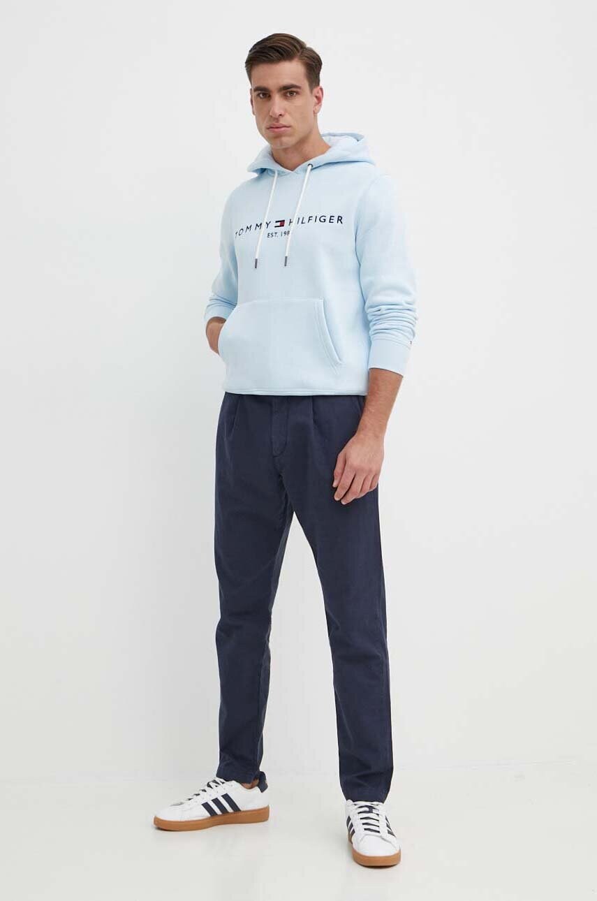 Штани з домішкою льону Tommy Hilfiger колір синій фасон chinos