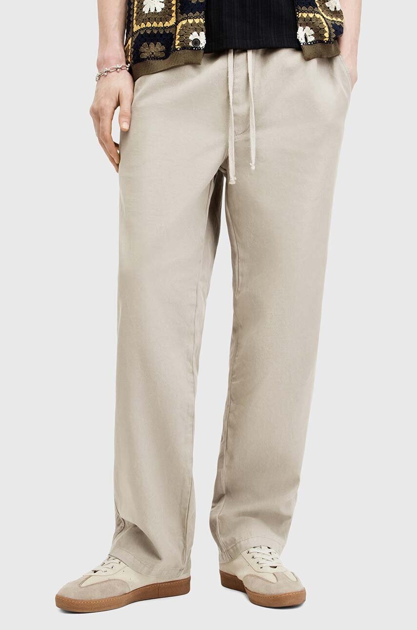 Штани з домішкою льону AllSaints HANBURY TROUSERS колір бежевий прямі MF080Y