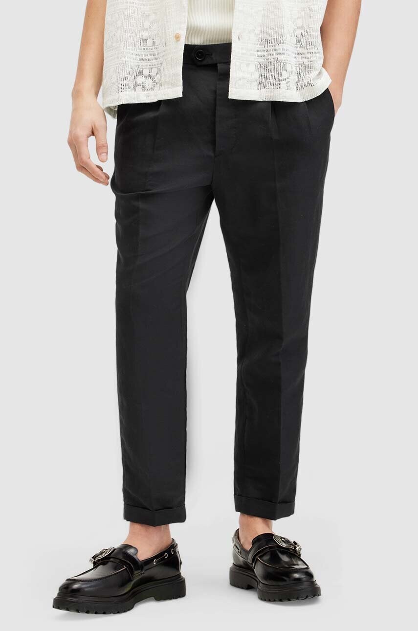 Штани з льоном AllSaints CROSS TALLIS TROUSER колір чорний фасон chinos M006TA