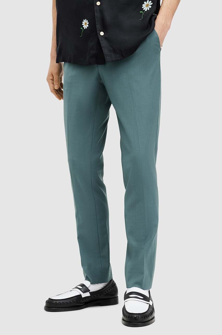Штани з вовною AllSaints MOAD TROUSER колір бірюзовий облягаючі MM514Z