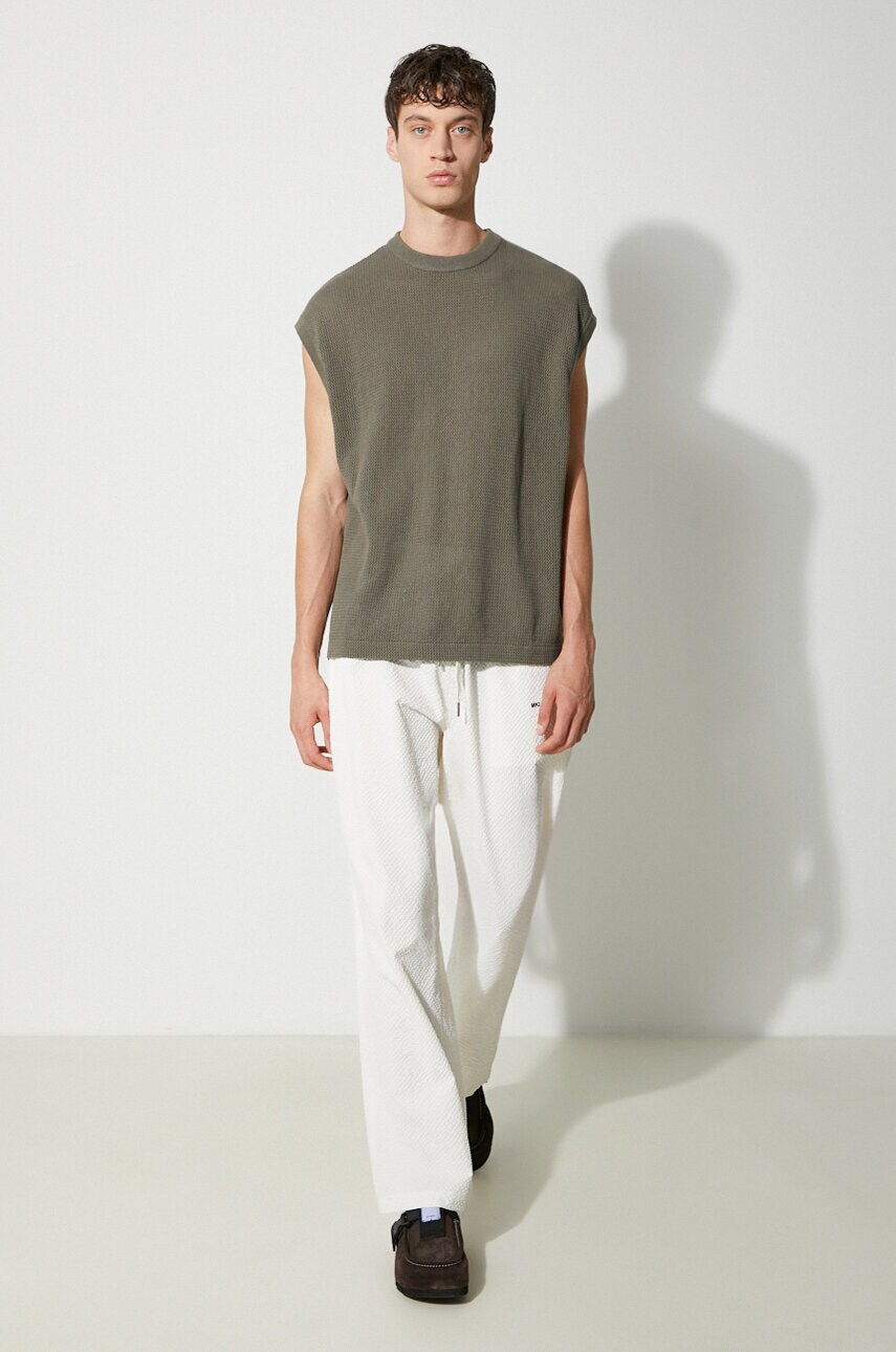Штани MKI MIYUKI ZOKU Seersucker Trousers чоловічі колір бежевий прямі SEERSUCKER.TROUSERS