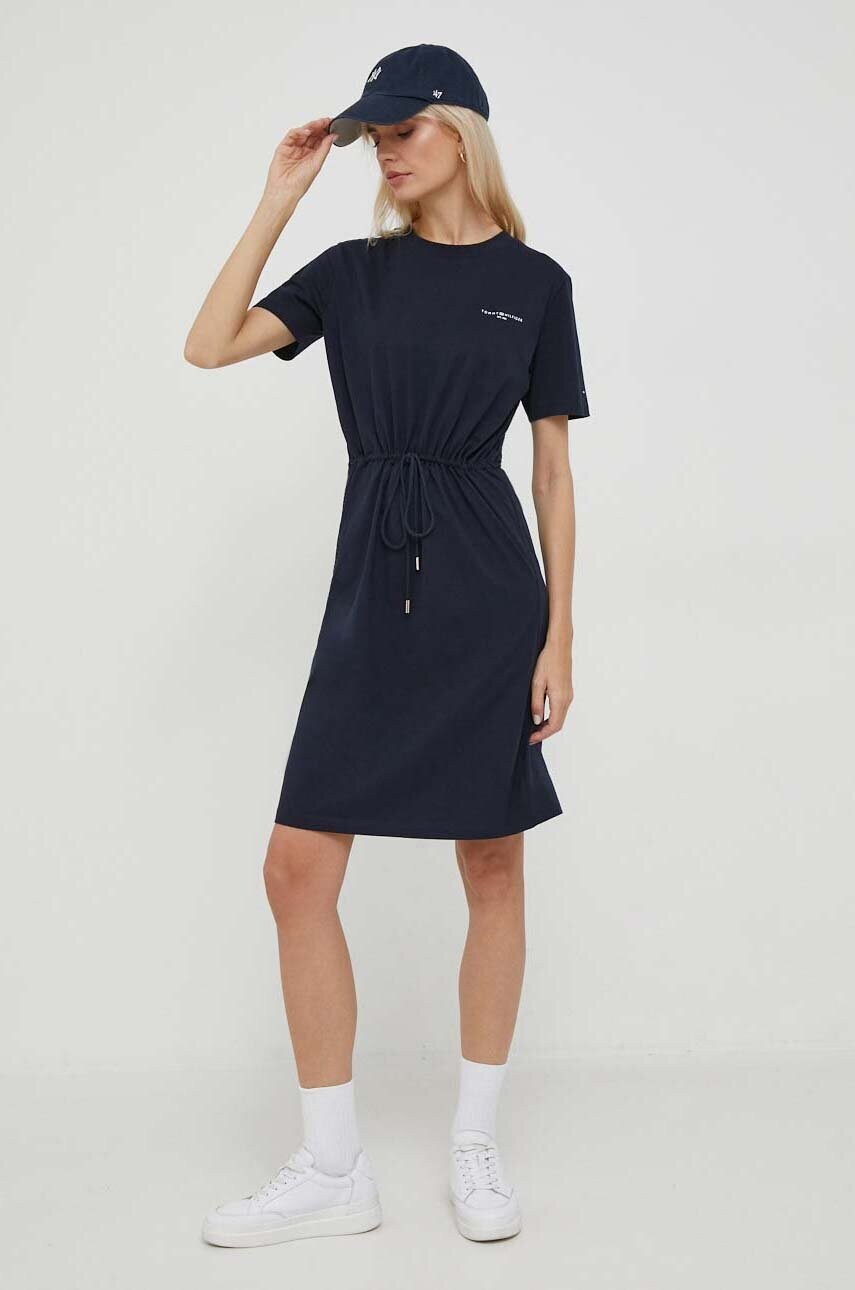 Бавовняна сукня Tommy Hilfiger колір синій mini розкльошена