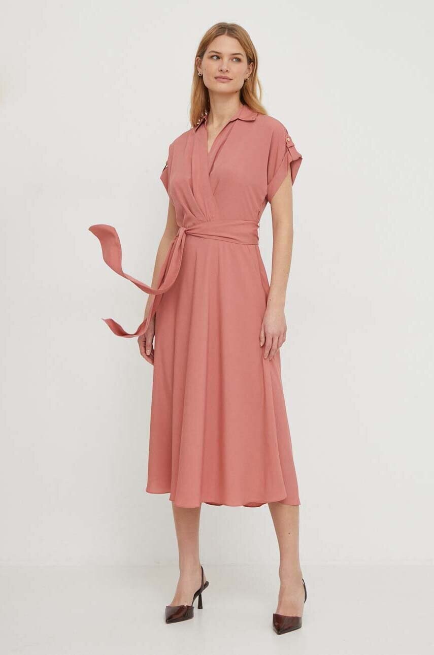 Сукня Lauren Ralph Lauren колір рожевий midi розкльошена