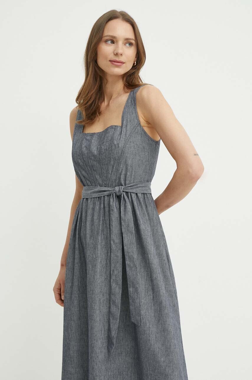 Сукня з домішкою льону Dkny колір сірий midi розкльошена DD4B5715