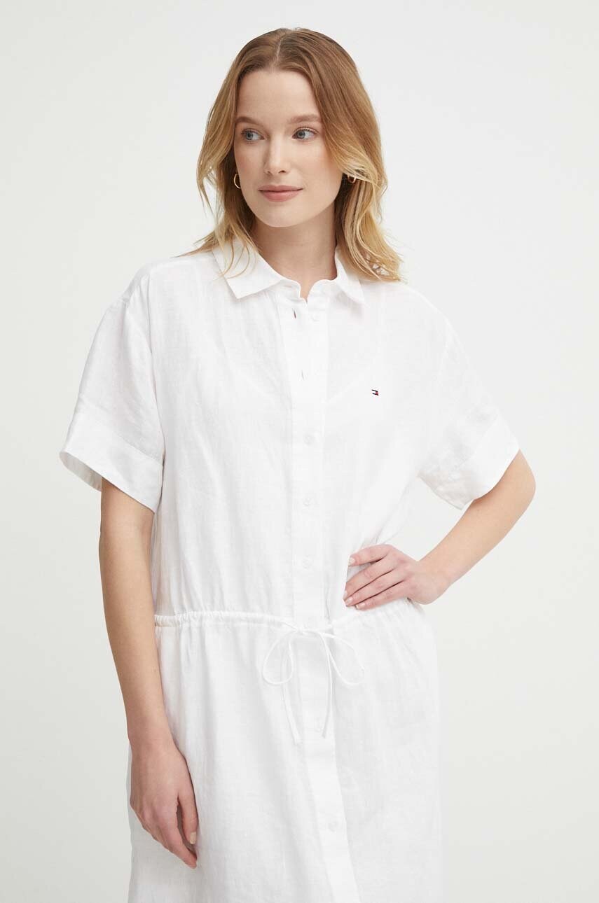 Льняна сукня Tommy Hilfiger колір білий midi розкльошена WW0WW41911