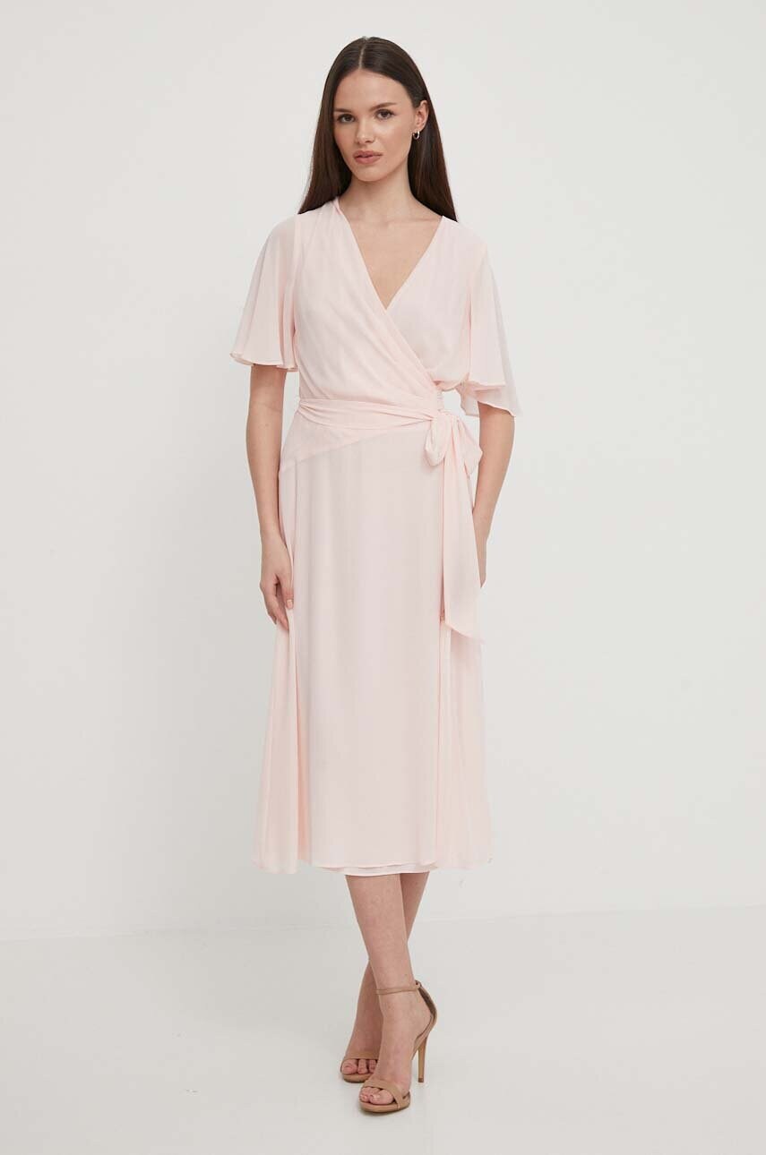 Сукня Lauren Ralph Lauren колір рожевий midi розкльошена
