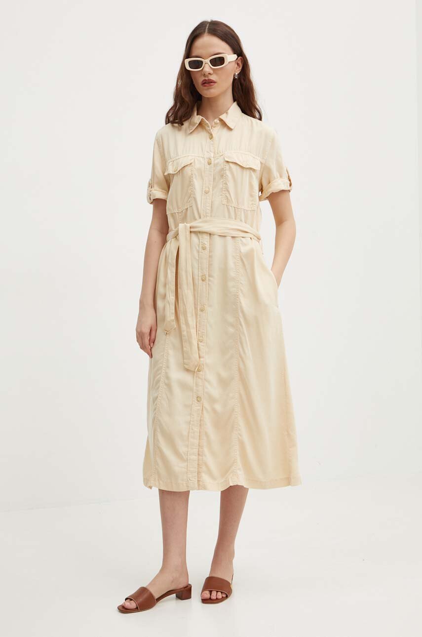 Сукня Pepe Jeans EVELINDA колір бежевий midi розкльошена PL953482