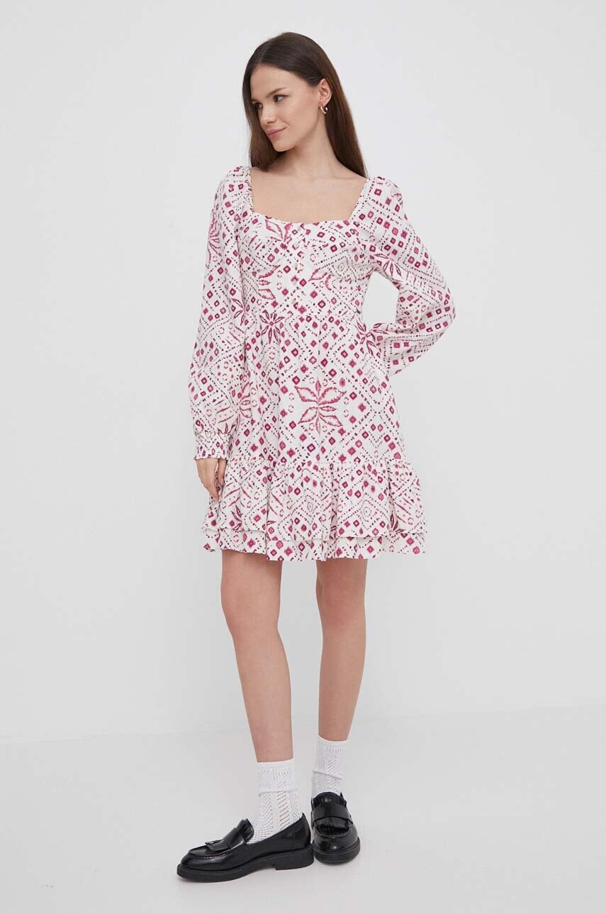 Сукня з домішкою льону Pepe Jeans DOXA колір білий mini розкльошена PL953498