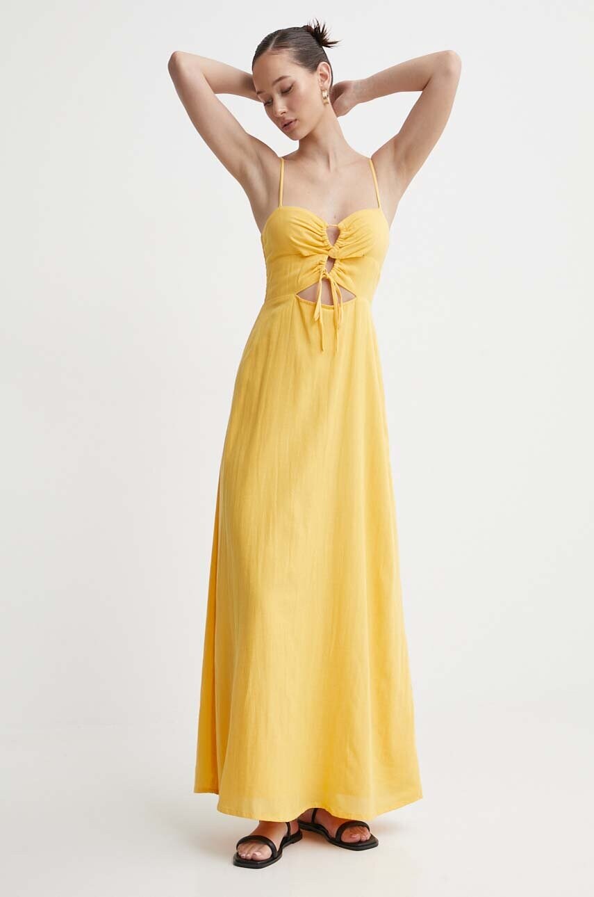 Сукня з домішкою льону Billabong X It's Now Cool колір жовтий maxi розкльошена ABJWD00681