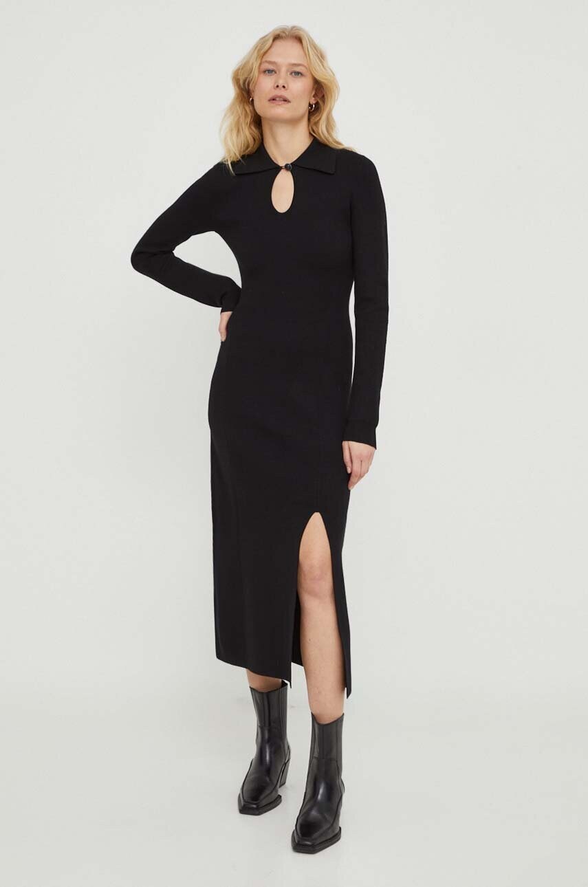 Сукня The Kooples колір чорний midi пряма