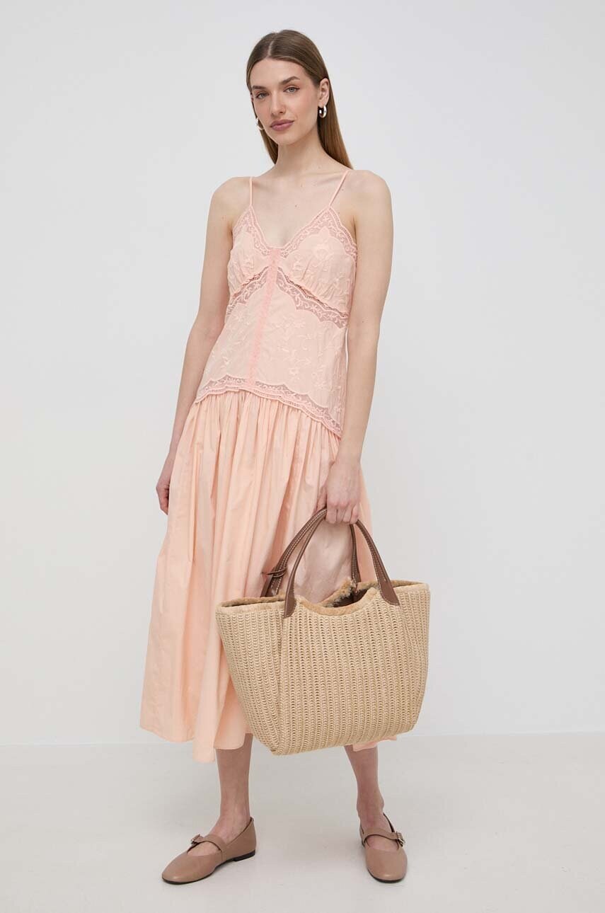 Бавовняна сукня Twinset колір помаранчевий maxi розкльошена