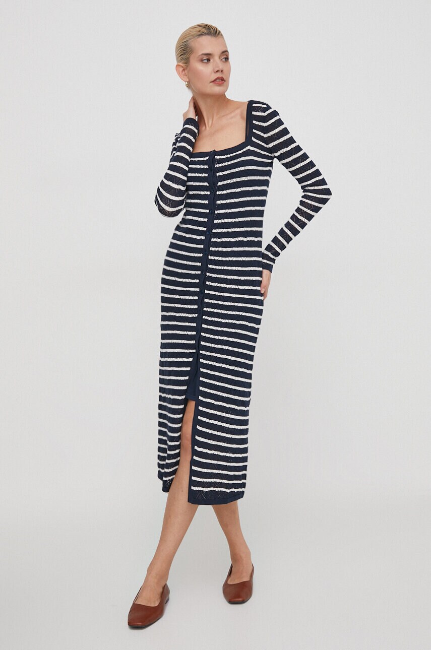 Сукня з домішкою льону Pepe Jeans FRANCES DRESS колір синій midi облягаюча PL953526