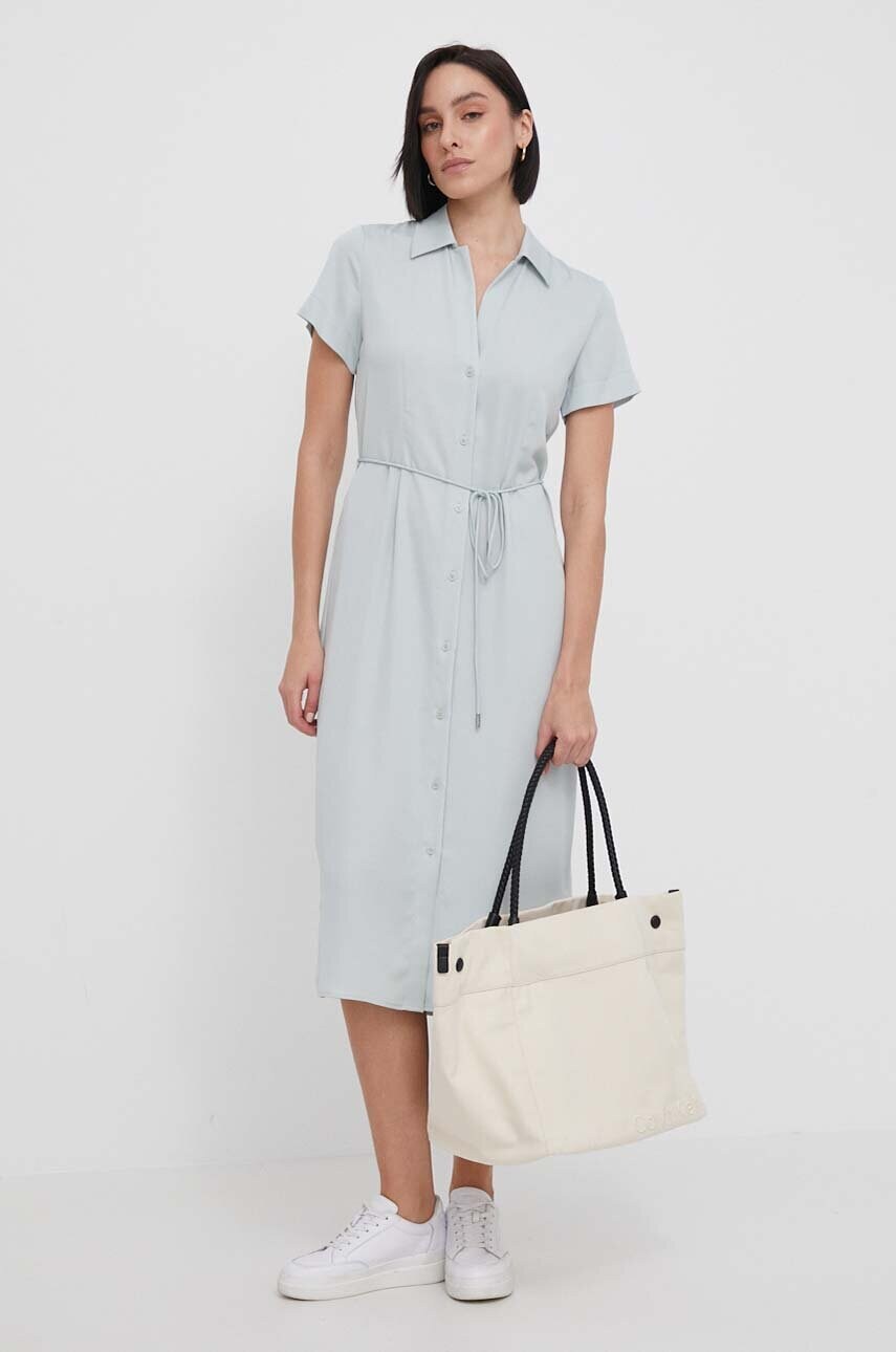 Сукня Calvin Klein колір сірий midi розкльошена